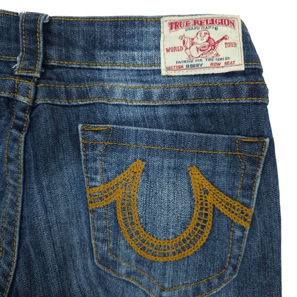 True Religion Bobby Jeans Straight Leg Low Rise Sz 30 Short DarkWash Stretch Y2K - Picture 14 of 14